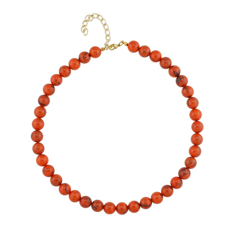 Kæde 10 mm rund perle orange-sort-marmoreret plastik