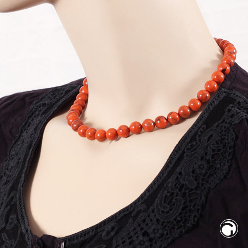 Kæde 10 mm rund perle orange-sort-marmoreret plastik