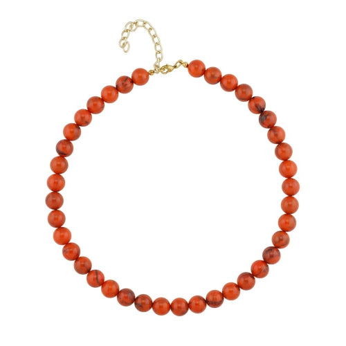 Kæde 10 mm rund perle orange-sort-marmoreret plastik