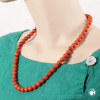 Kæde 10 mm rund perle orange-sort-marmoreret plastik