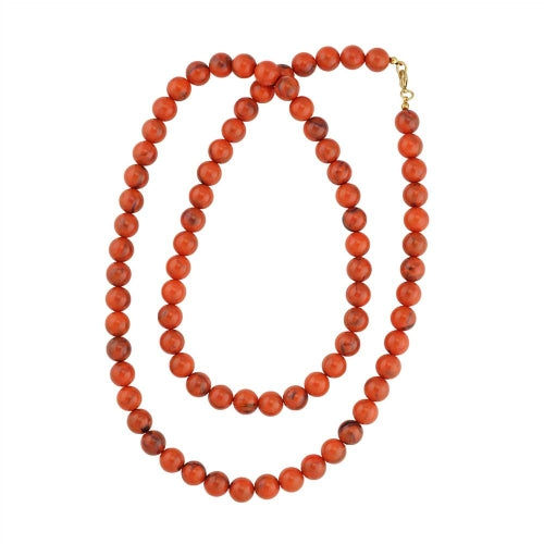 Kæde 10 mm rund perle orange-sort-marmoreret plastik