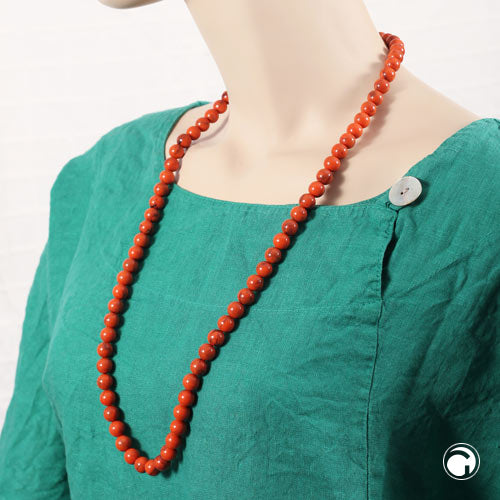 Kæde 10 mm rund perle orange-sort-marmoreret plastik