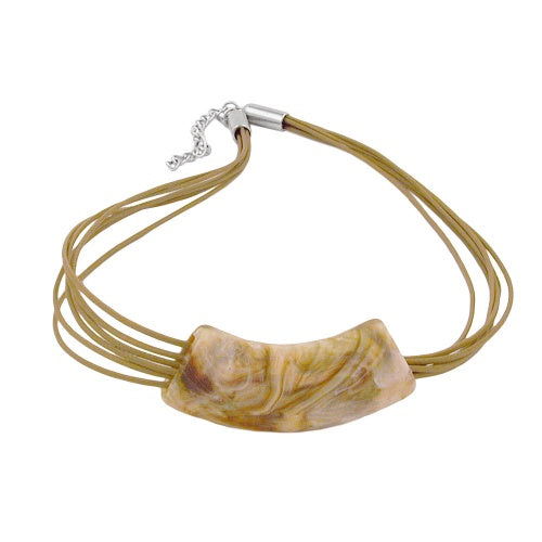 Kæde, 54x19mm, hængende rør, flad, buet, hvid-oliven-marmoreret, blank, plastik, 45 cm