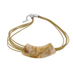 Kæde, 54x19mm, hængende rør, flad, buet, hvid-oliven-marmoreret, blank, plastik, 45 cm