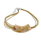 Kæde, 54x19mm, hængende rør, flad, buet, hvid-oliven-marmoreret, blank, plastik, 45 cm