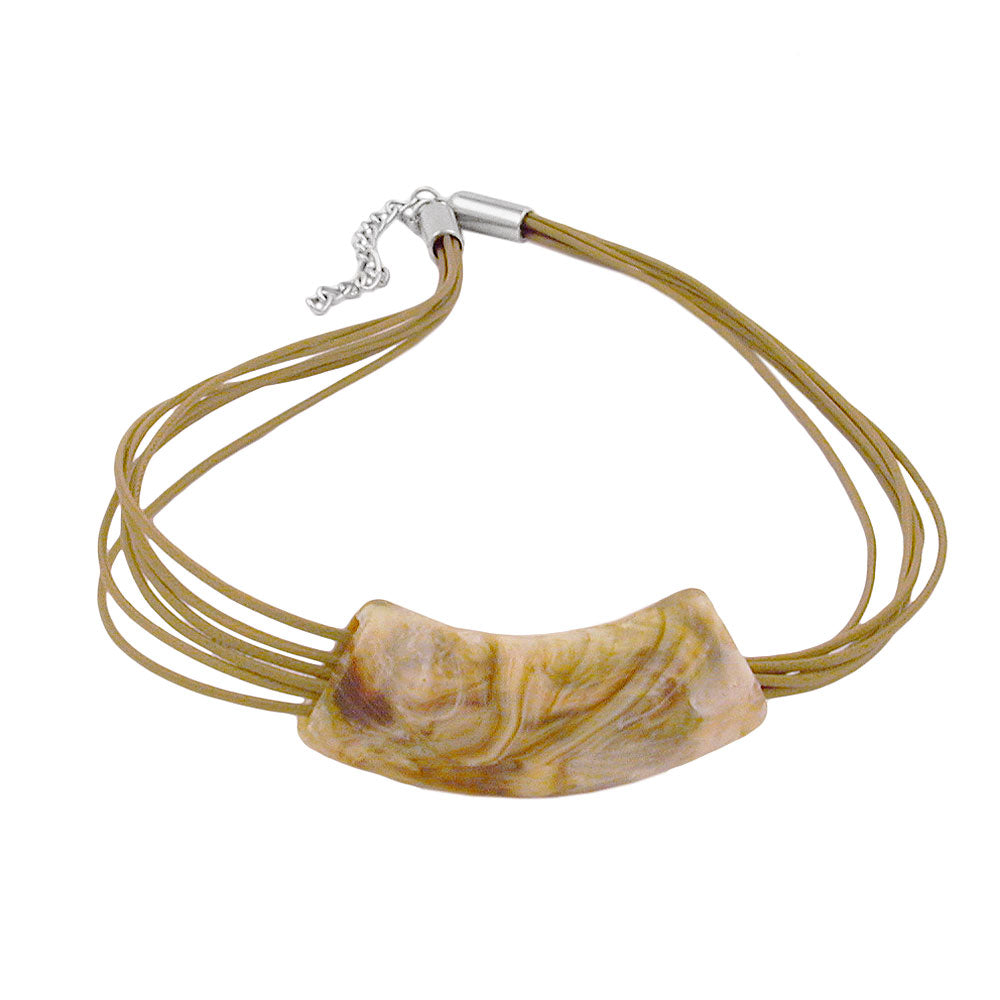 Kæde, 54x19mm, hængende rør, flad, buet, hvid-oliven-marmoreret, blank, plastik, 45 cm