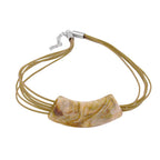 Kæde, 54x19mm, hængende rør, flad, buet, hvid-oliven-marmoreret, blank, plastik, 45 cm