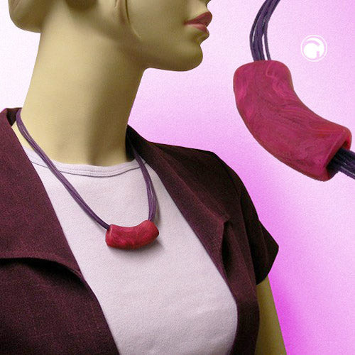 Kæde 54x19mm Pendelrør fladbøjet pink-lilla-marmoreret mat plastik 45cm