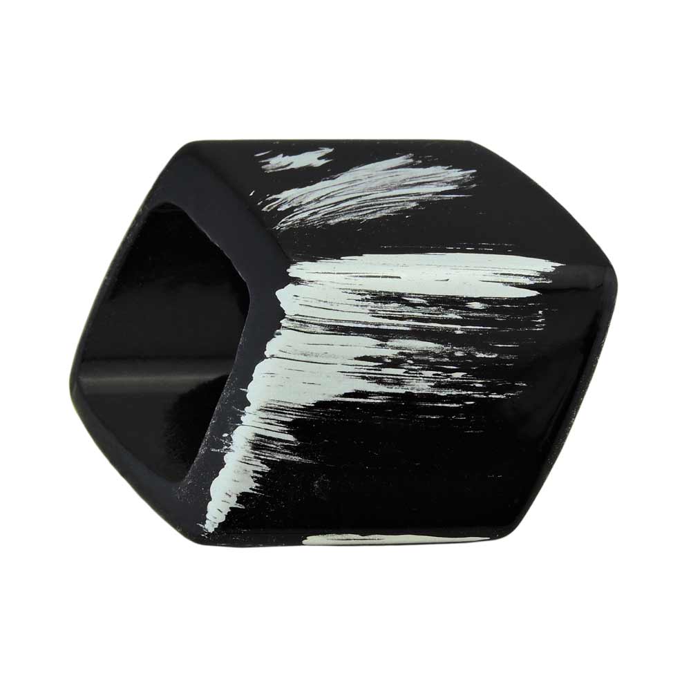 Stofring 45x36x18mm sekskantet sort-sølv med mat plastik
