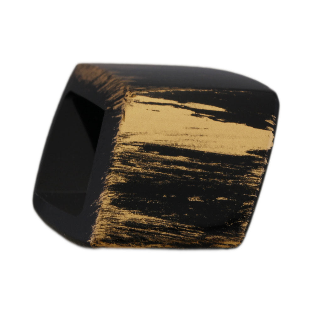 Stofring 45x36x18mm sekskantet sort-guld-linje mat plastik