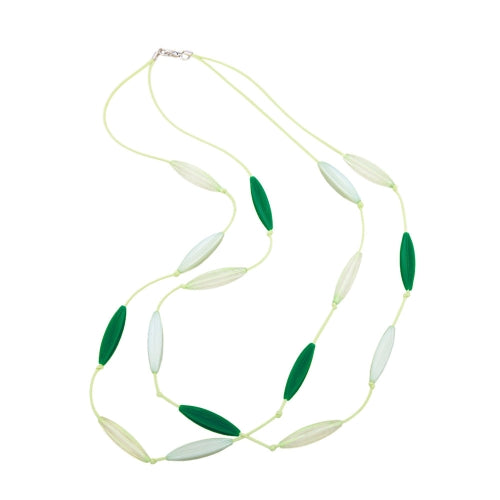 Kæde 30x16 mm rillet oliven lysegrøn plastik dobbelt række snor knyttet 60 cm