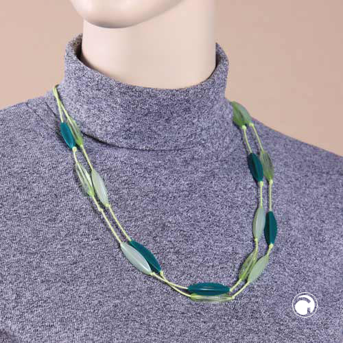 Kæde 30x16 mm rillet oliven lysegrøn plastik dobbelt række snor knyttet 60 cm