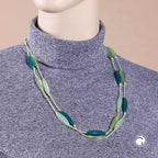 Kæde 30x16 mm rillet oliven lysegrøn plastik dobbelt række snor knyttet 60 cm