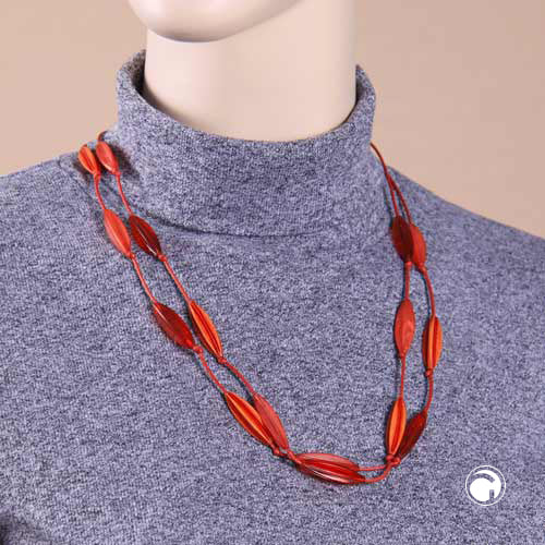 Kæde 30x16mm rillet oliven plastik dobbelt række snor knyttet 60 cm