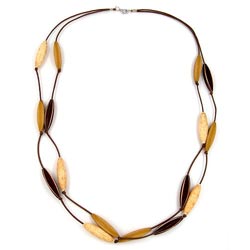 Kæde 30x16 mm rillet oliven lysegrøn plastik dobbelt række snor knyttet 60 cm