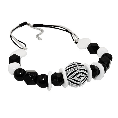 Halskæde Plastikperler Smykker Perle og Snor Sort-Hvid 44 cm