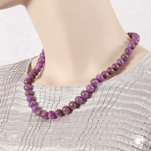 Halskæde 10mm rund perle Lilla marmoreret plastik
