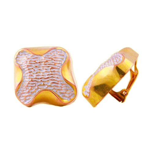 Clip-ørering ca. 27x29mm kryds bicolor, hvid og guldfarvet, skinnende plastik