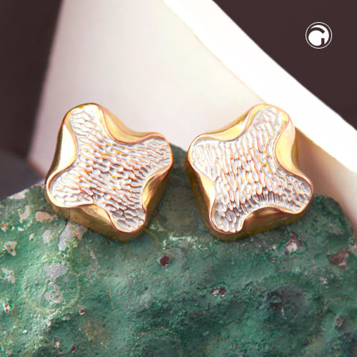 Clip-ørering ca. 27x29mm kryds bicolor, hvid og guldfarvet, skinnende plastik