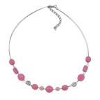 Kædetrådskæde med glasperler Facetperler rig på pink og sølv spejlet 45 cm