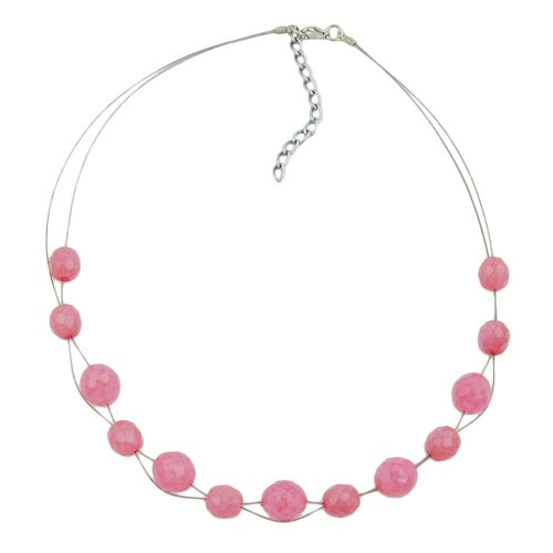 Kædetrådskæde med glasperler facetperle Pink 45cm