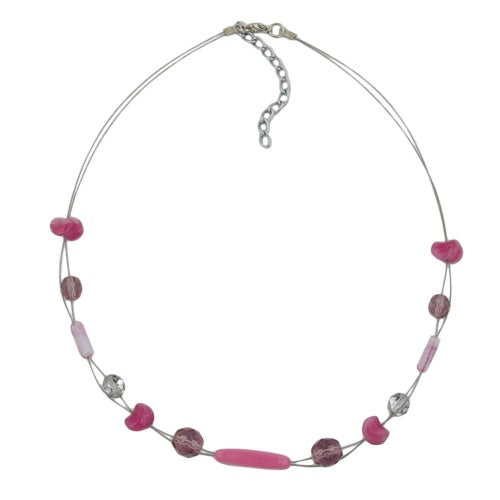 Kædetrådskæde med glasperler Pink Krystal Spejlet Firkant Olivenlilla Lyserød 45cm