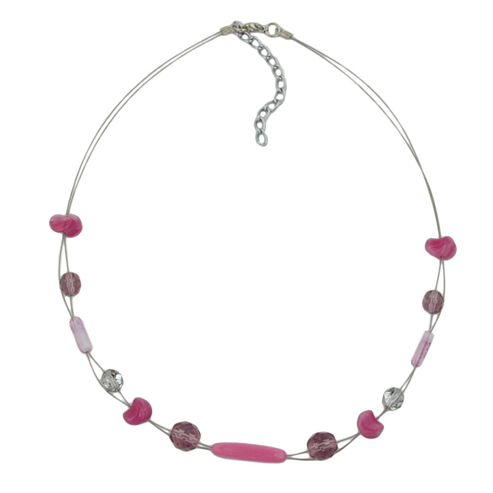 Kædetrådskæde med glasperler Pink Krystal Spejlet Firkant Olivenlilla Lyserød 45cm
