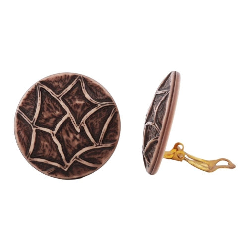 Clip ørering 30mm flad brun-beige mønstret plastik