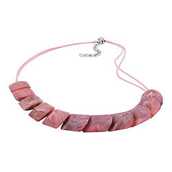 Halskæde skrå perle, plastik pink-marmoreret-mat snor pink 45cm.