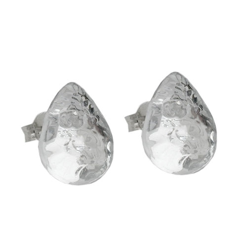 Stiftørering 14mm dropkrystal sølv spejlet hammeret plastik