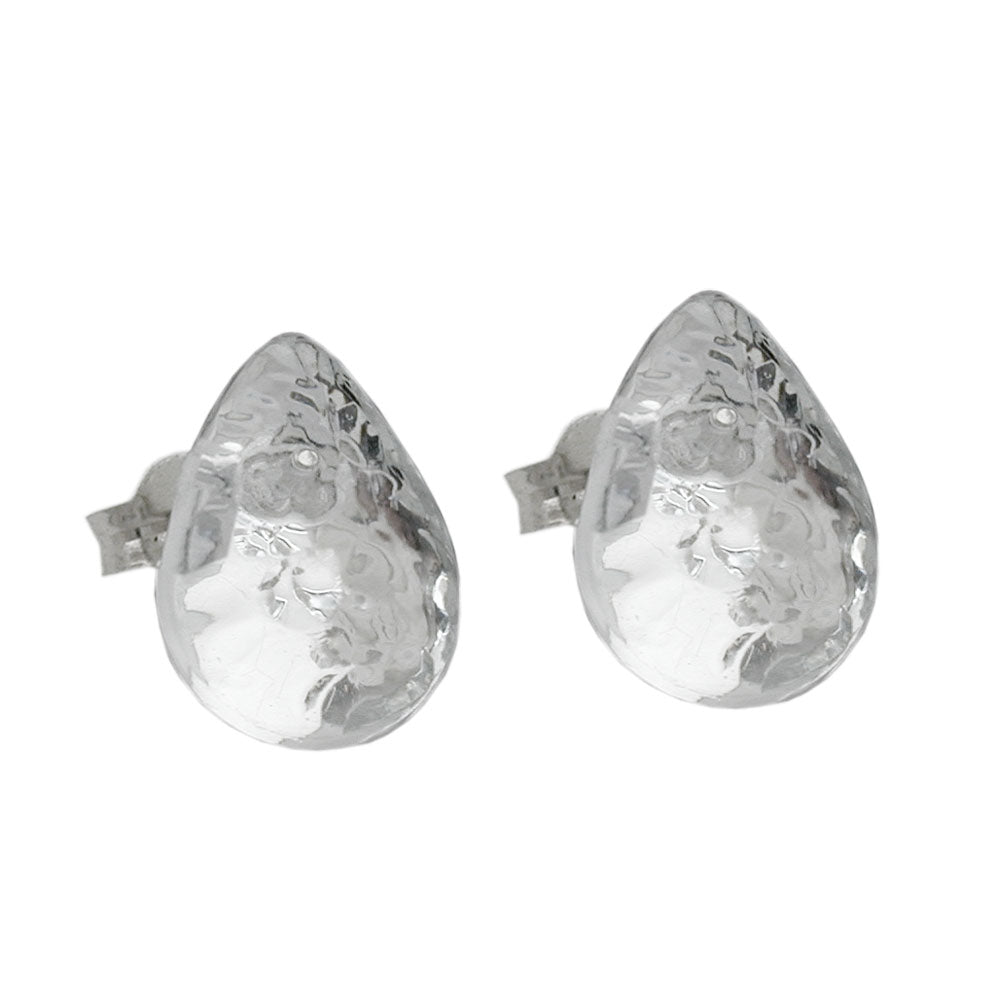 Stiftørering 14mm dropkrystal sølv spejlet hammeret plastik
