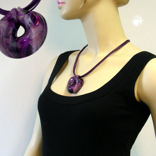 Kæde 52 mm plastikvedhæng amulet lilla marmoreret snor lilla 55 cm