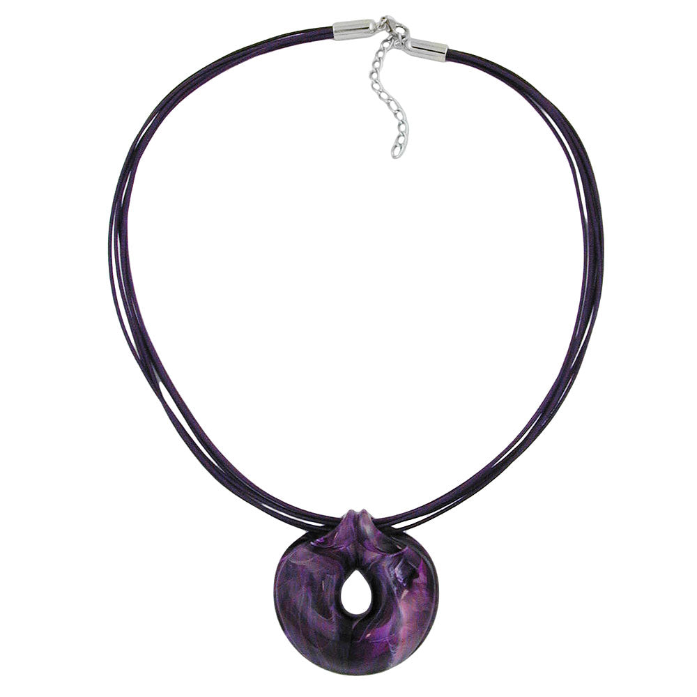 Kæde 52 mm plastikvedhæng amulet lilla marmoreret snor lilla 55 cm