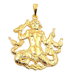 Vedhæng 25x25mm Zodiac Aquarius Udskåret Forgyldt