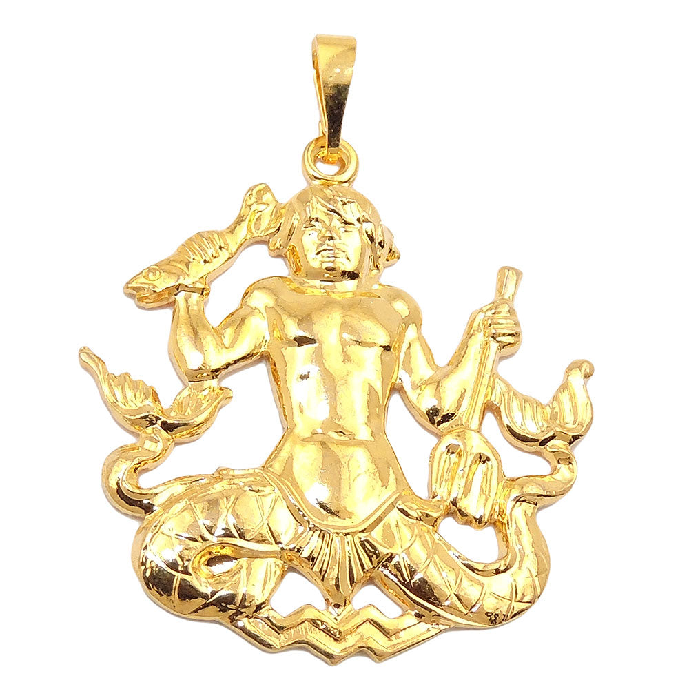 Vedhæng 25x25mm Zodiac Aquarius Udskåret Forgyldt