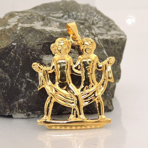 Vedhæng 22x21mm Zodiac Gemini Stans Skåret Guldbelagt