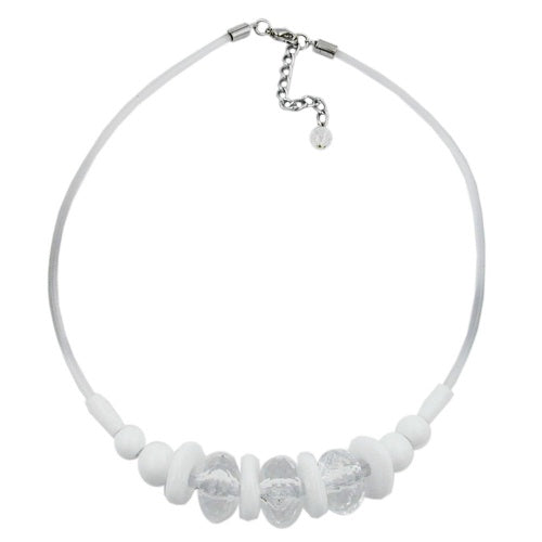 Kæde 3x rulle krystalklare facetterede plastikperler med silikoneledning hvid 48 cm