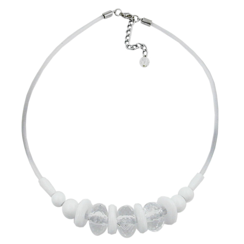 Kæde 3x rulle krystalklare facetterede plastikperler med silikoneledning hvid 48 cm