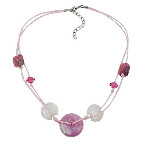 Kæde 30x11mm Plastik Perleskive Pink-Silkeagtig Hvid Snor Pink 50cm