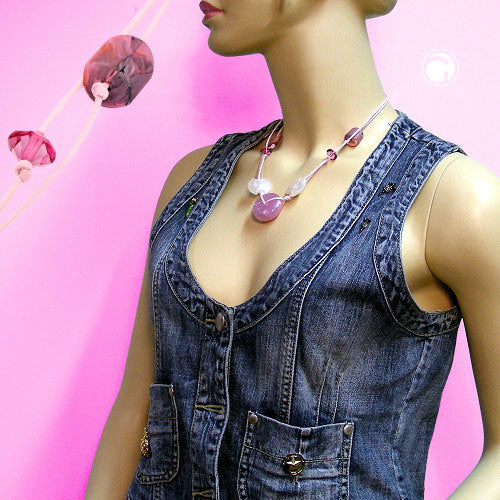 Kæde 30x11mm Plastik Perleskive Pink-Silkeagtig Hvid Snor Pink 50cm