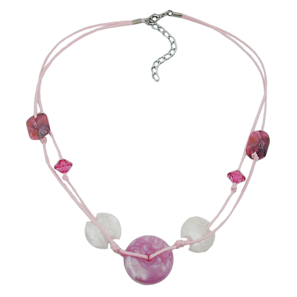 Kæde 30x11mm Plastik Perleskive Pink-Silkeagtig Hvid Snor Pink 50cm