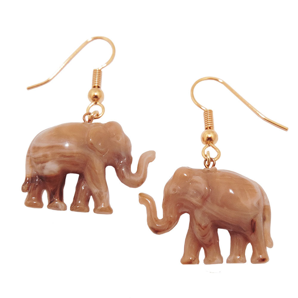 Øreledninger øreringe 39x23mm elefant mini brunmarmoreret plastik