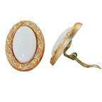 Clip ørering 30x21mm oval hvid med ramme i guldfarvet plastik bouton
