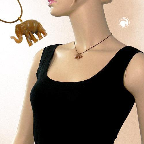 Kæde 23x17x9mm Elephant mini plastik lysebrun skinnende snor brun 40 cm