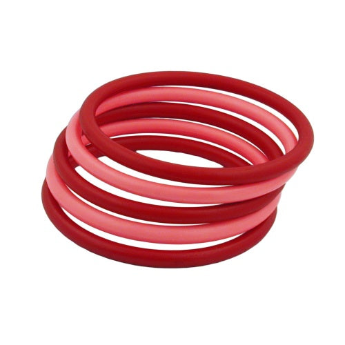 Armbåndsring med 5 plastikringe 75x25mm 2x pink og 3x rød