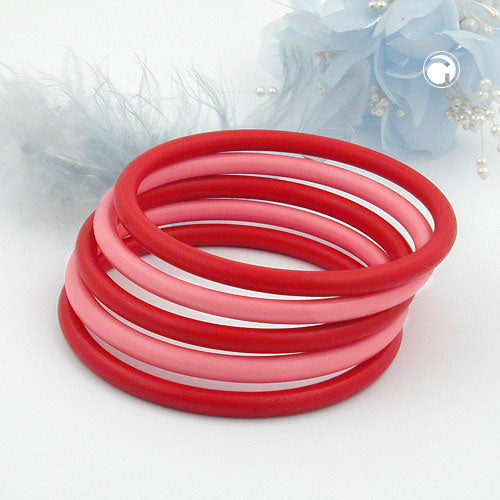 Armbåndsring med 5 plastikringe 75x25mm 2x pink og 3x rød