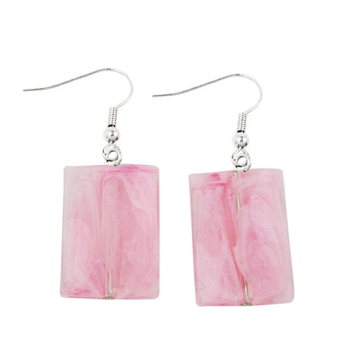 Øreledninger øreringe 45x17mm firkantet plastik bølget Pink Pink marmoreret