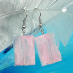 Øreledninger øreringe 45x17mm firkantet plastik bølget Pink Pink marmoreret