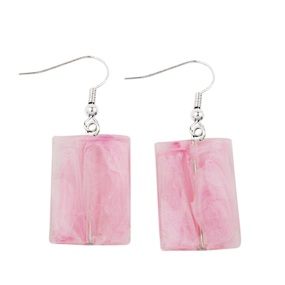 Øreledninger øreringe 45x17mm firkantet plastik bølget Pink Pink marmoreret