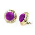 Clip ørering 33mm plastik guldfarvet velour fløjl lilla